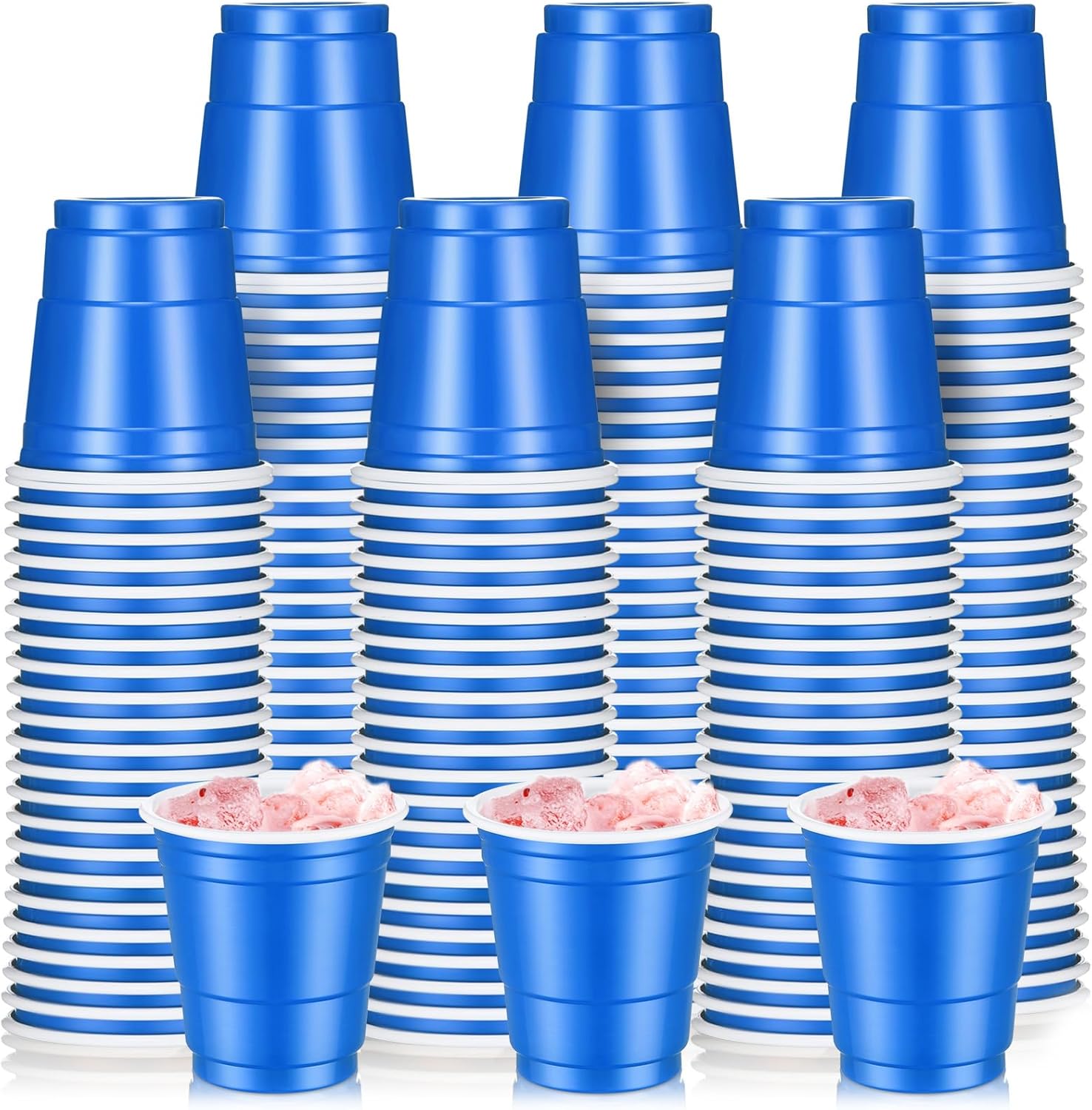 Layhit 200 pack blue plastic shot glasses front view for parties