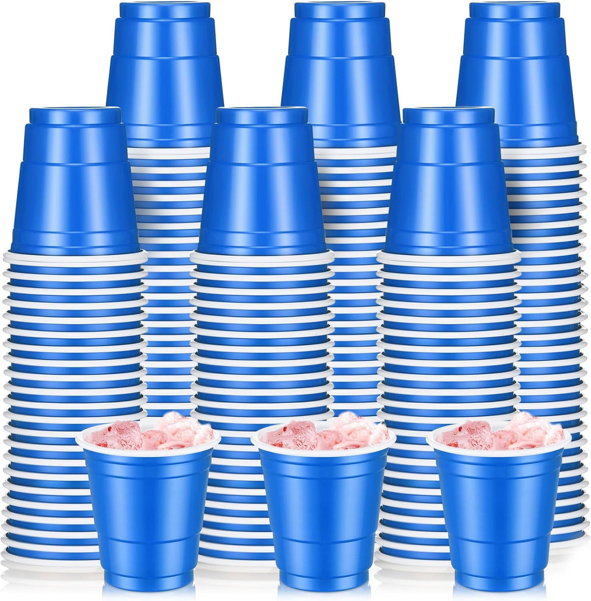Layhit 200 pack blue plastic shot glasses front view for parties
