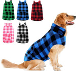 Detailed sizing illustration of the ASENKU coffee plaid dog coat for large dog breeds.