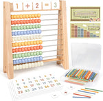 Abacus for Kids Math - Wooden Abacus with 100 Counting Sticks and 112 Math Cards, Counting Toys for Preschool Learning, Educational Math Toys for Developing Fine Motor Skills, Math Calculation - Image 1