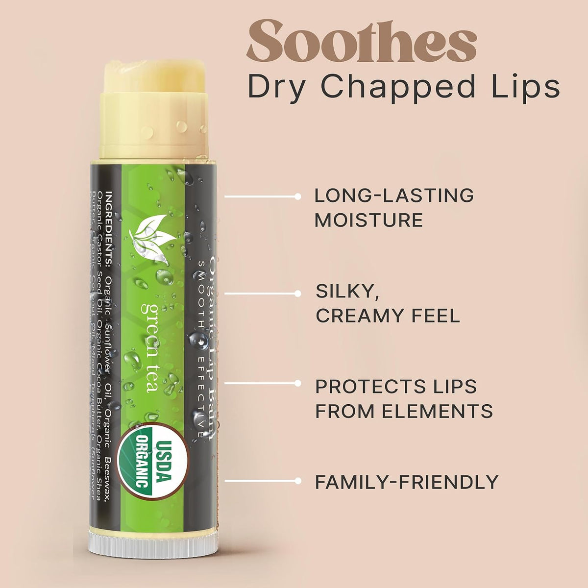 Beeswax lip balm packaging showing flavor varieties