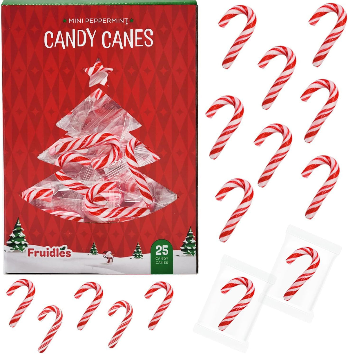 Fruidles Christmas Mini Candy Canes 100 Pack Peppermint Flavor, Individually Wrapped, 2" Inch, - Image 9