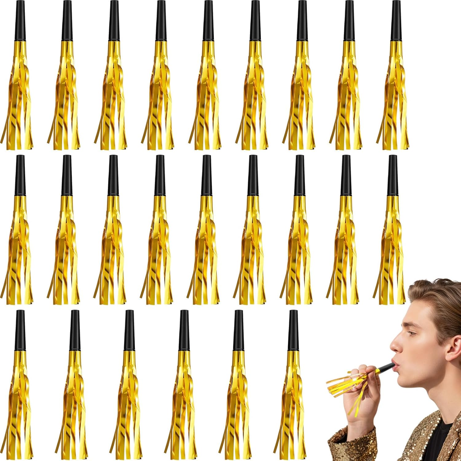 Sumind gold glitter metallic party blowers front view