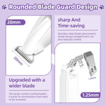 Quiet dog paw trimmer being gently used around the sensitive ear area of a calm cat.