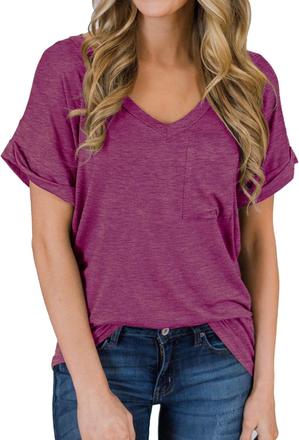 MIHOLL Women's Soft Basic Short Sleeve V-Neck T-Shirts Loose Casual Tee Tops Clothes Everyday Wear - Image 13
