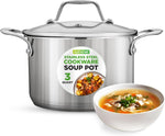 NutriChef 3-Quart Stainless Steel Soup Pot front view with glass lid