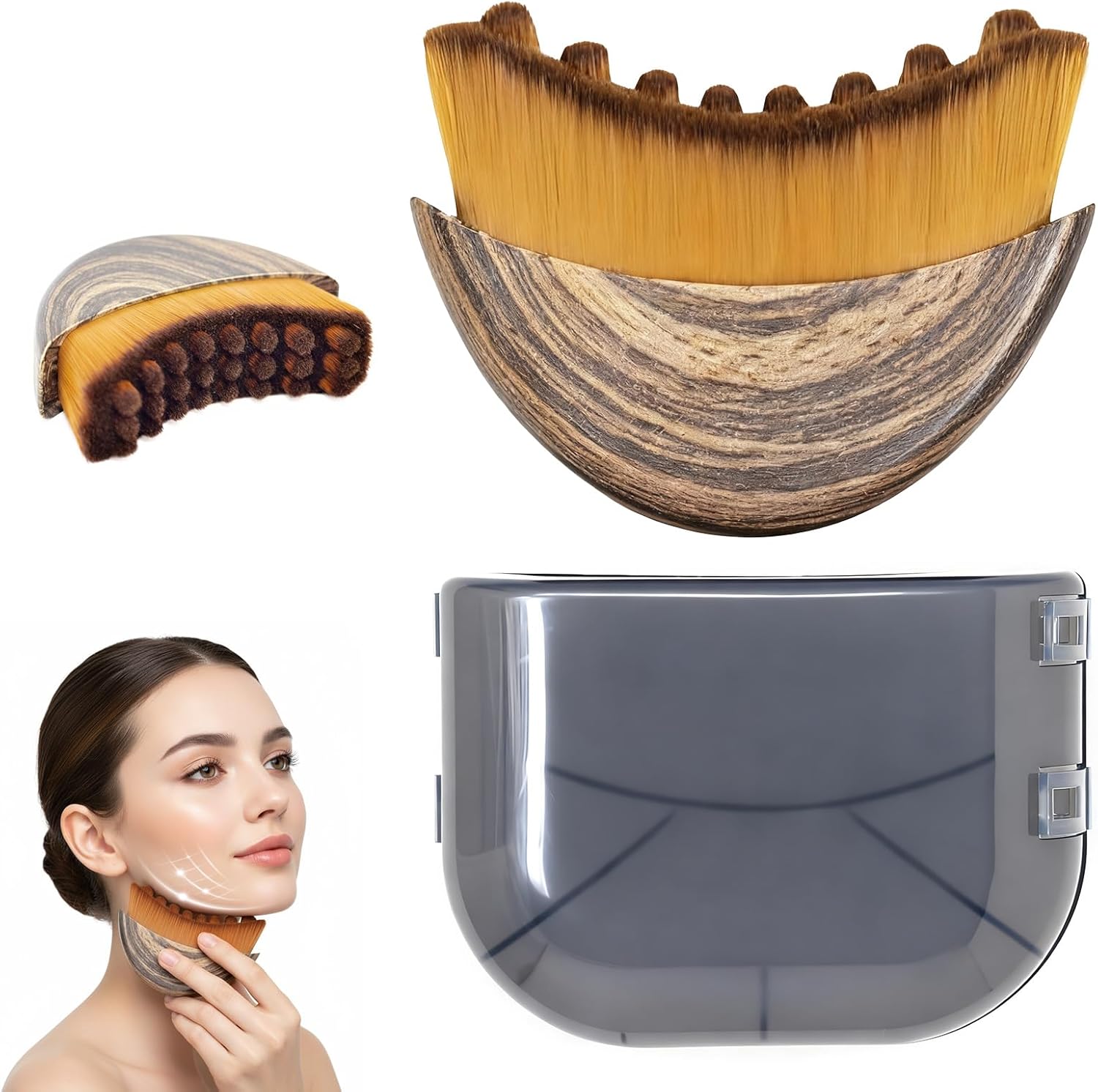 BAM BHOLE ENTERPRISE Lymphatic Contour Face Brush front view showing ergonomic wooden handle and soft bristles for facial massage.