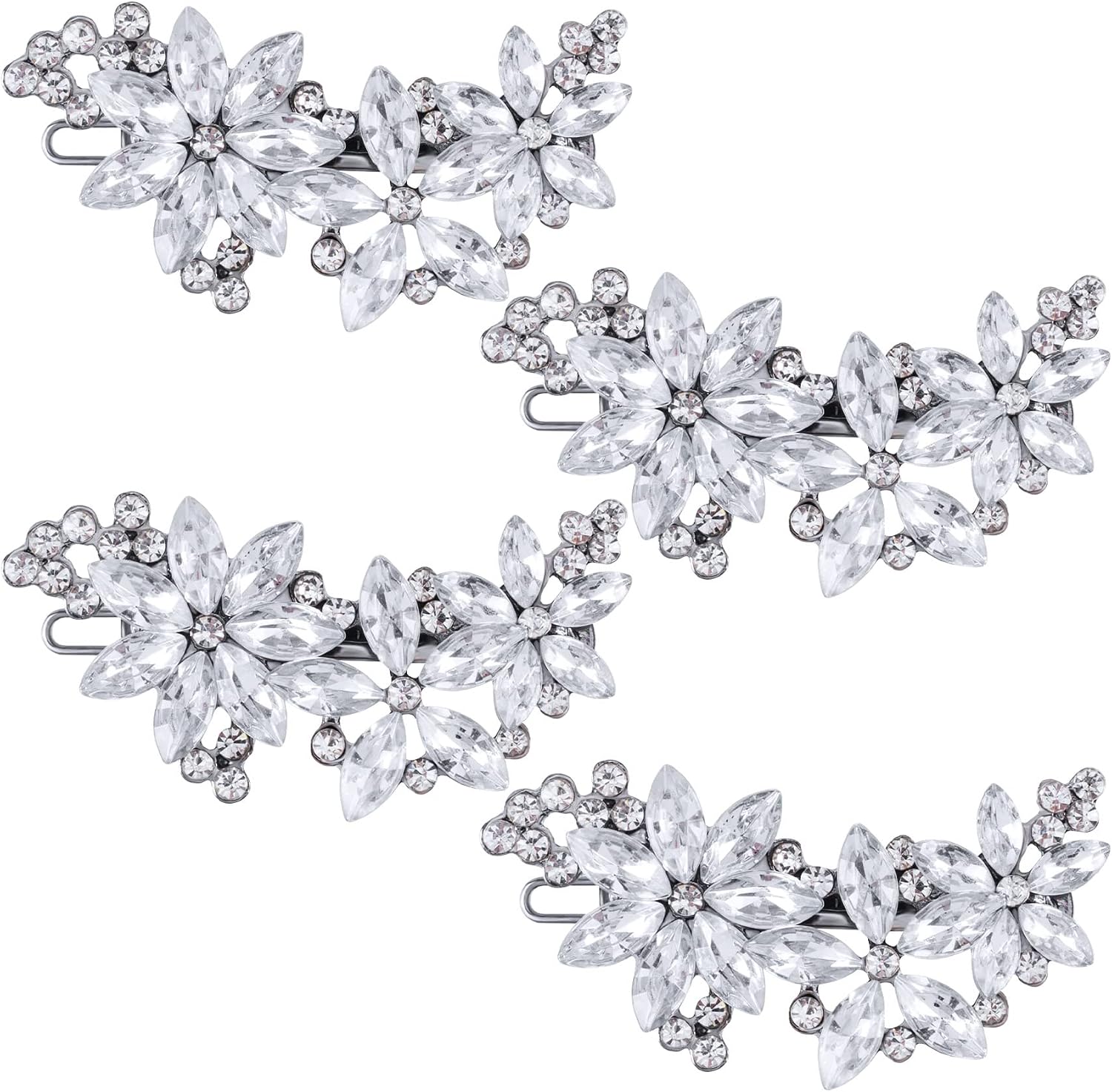PAGOW crystal flower bridal hair clips front view bridal hair accessory