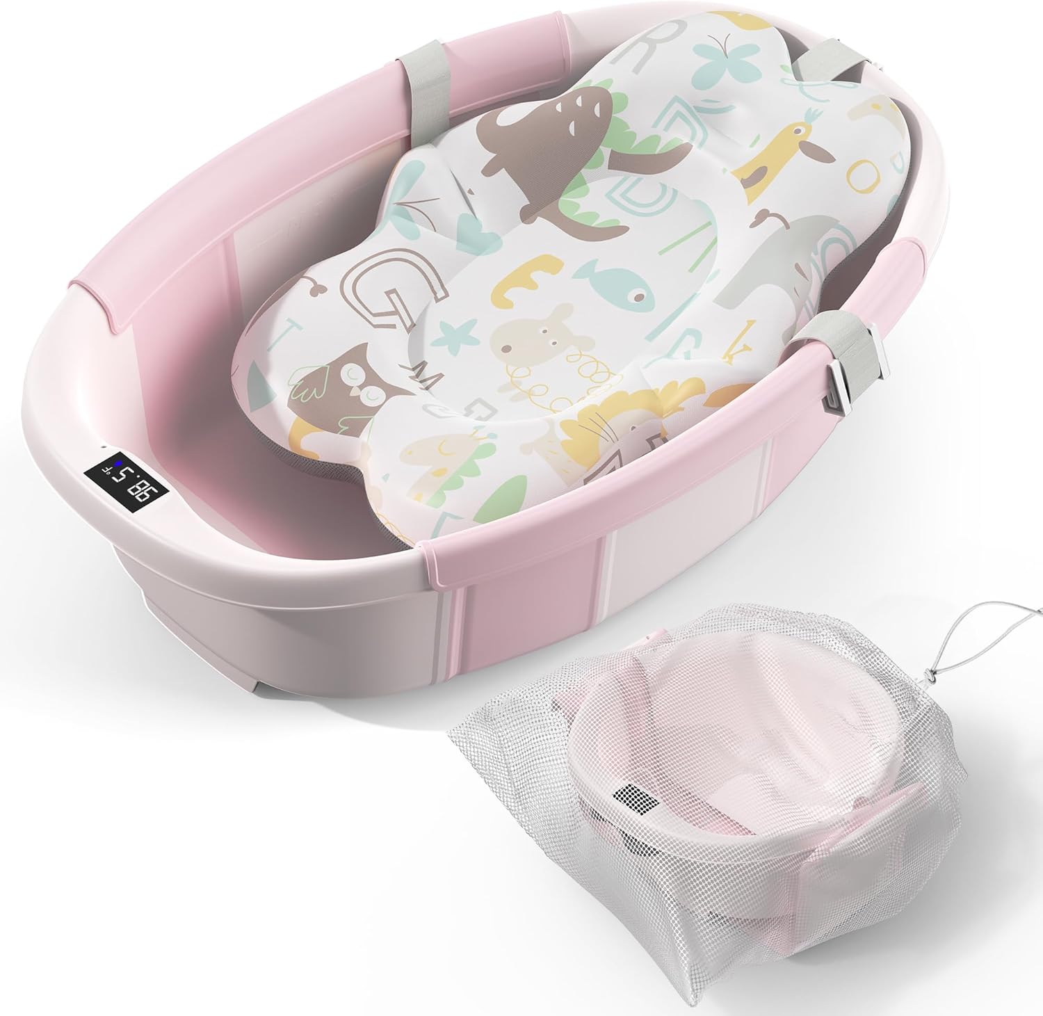 Spluvvly large collapsible baby bathtub pink front view