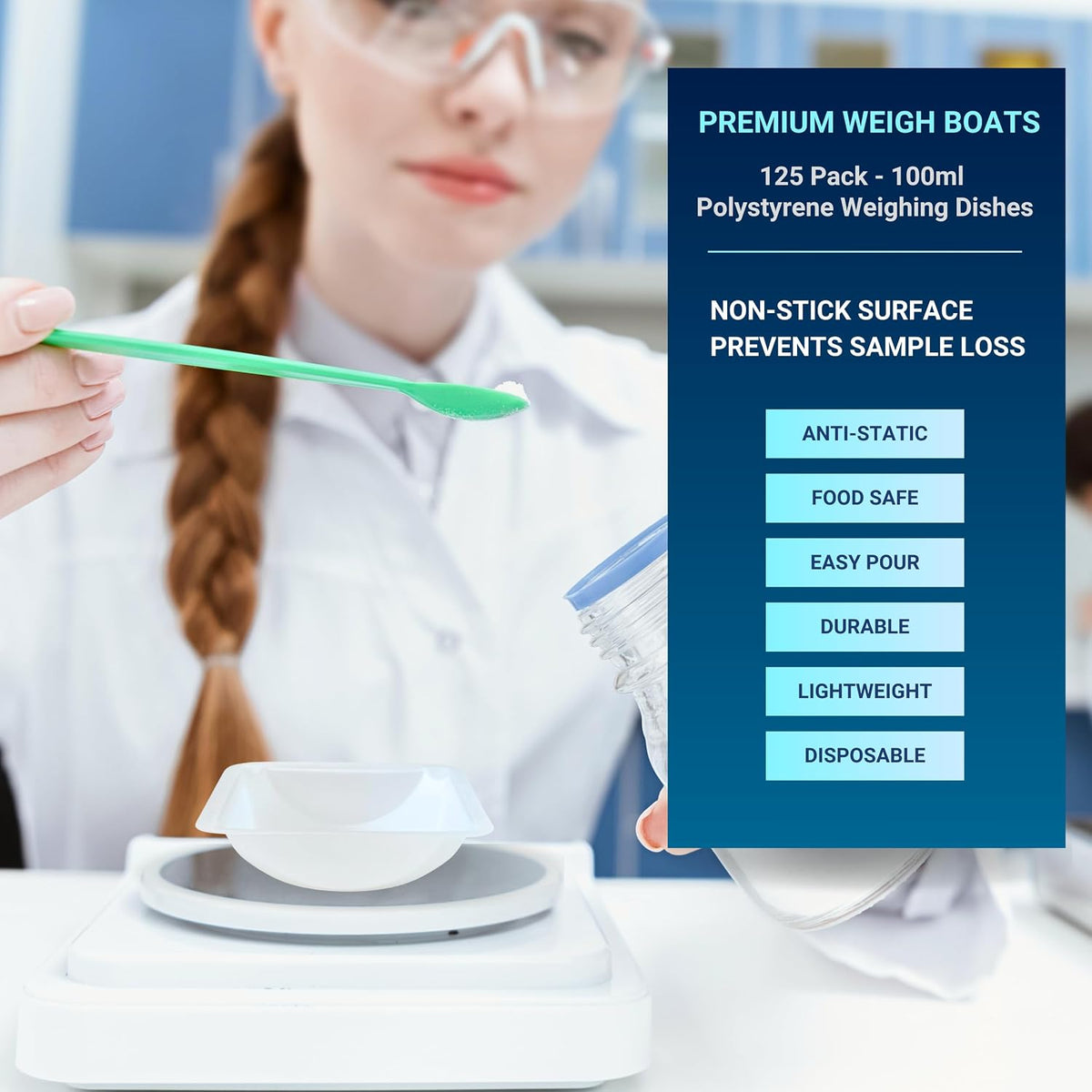 Pure Ponta 100mL weigh boats stack view