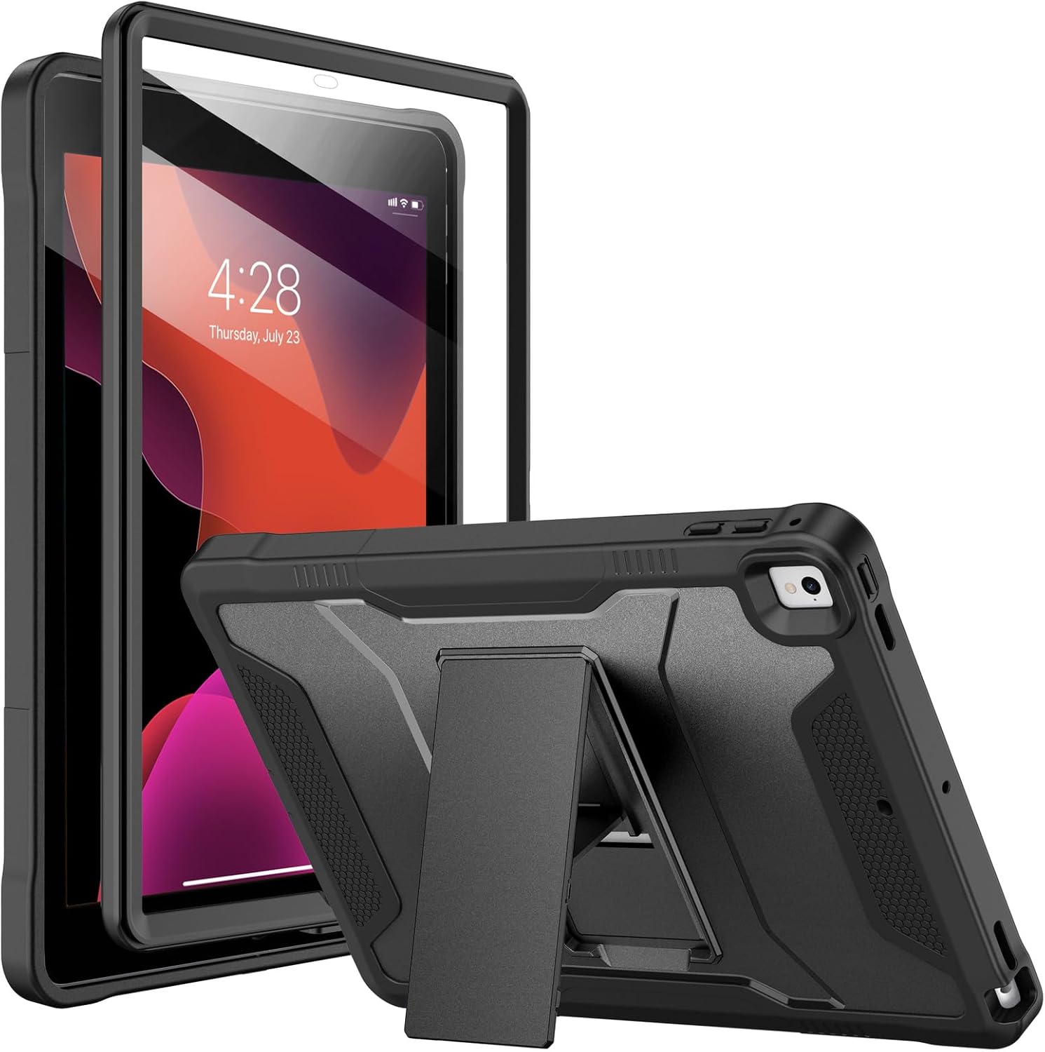 Soke heavy duty rugged full body protective case for iPad 9.7 inch front view showing built in screen protector