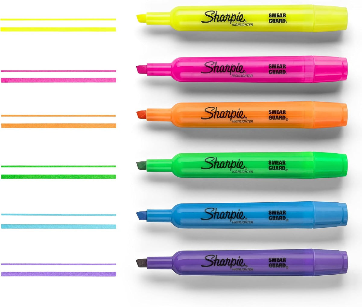 Sharpie highlighters writing sample on paper surface