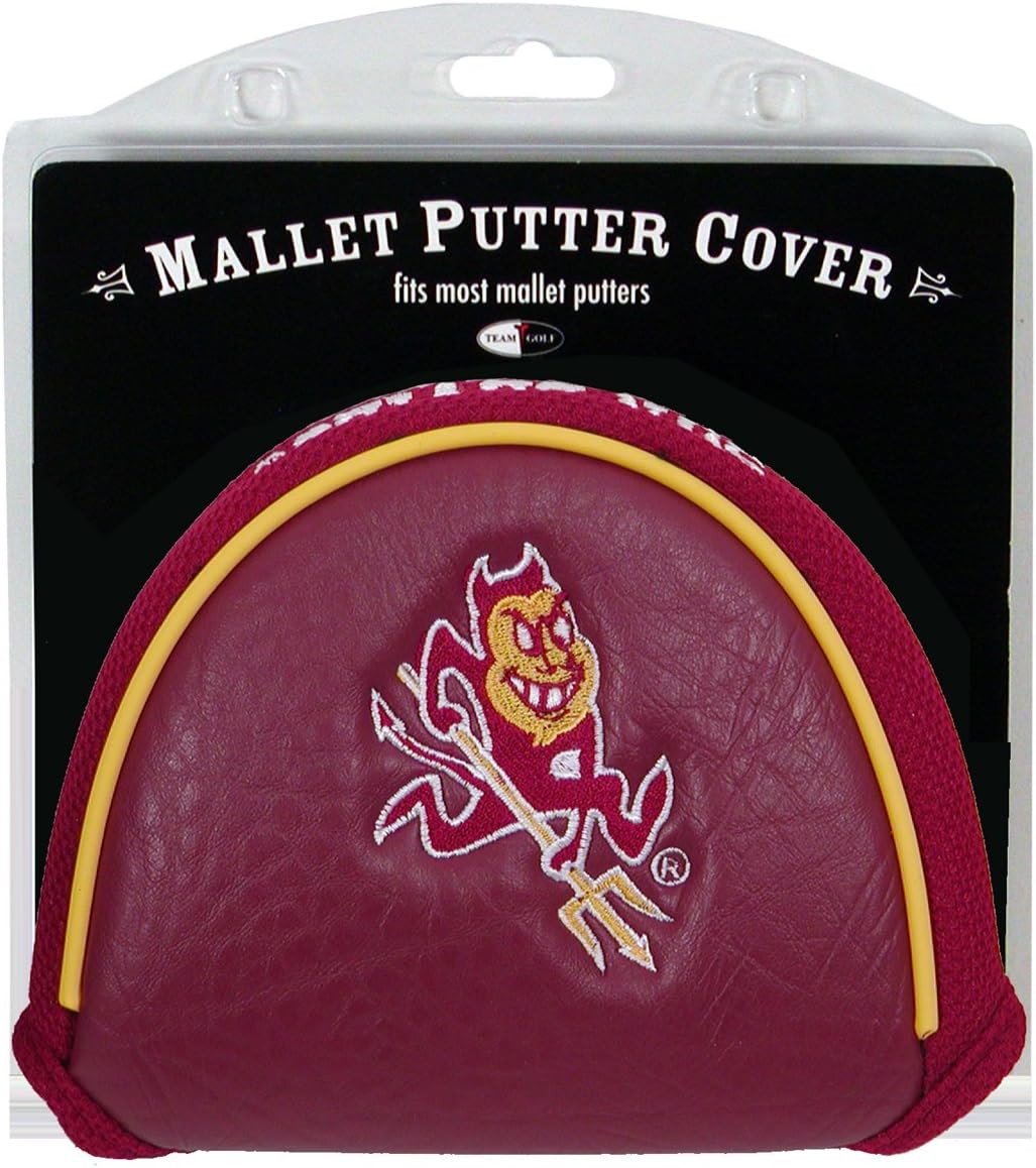 Team Golf mallet putter cover angled perspective on golf club