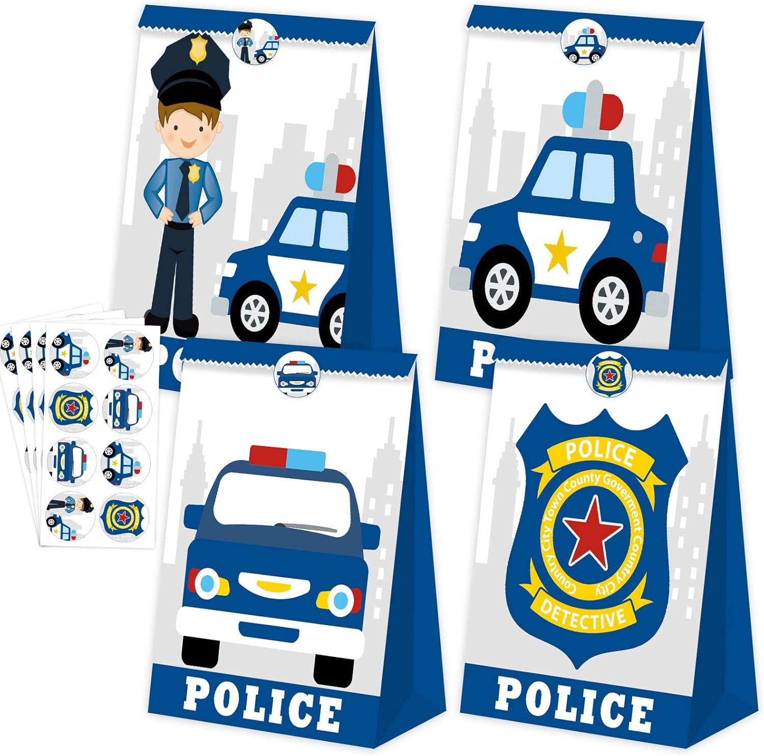 BQK police gift bags front view for kids party favors