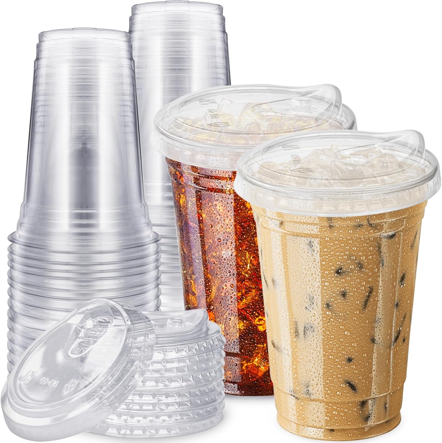 Aatriet 20 Fluid Ounce Clear Plastic Cups front view with lid