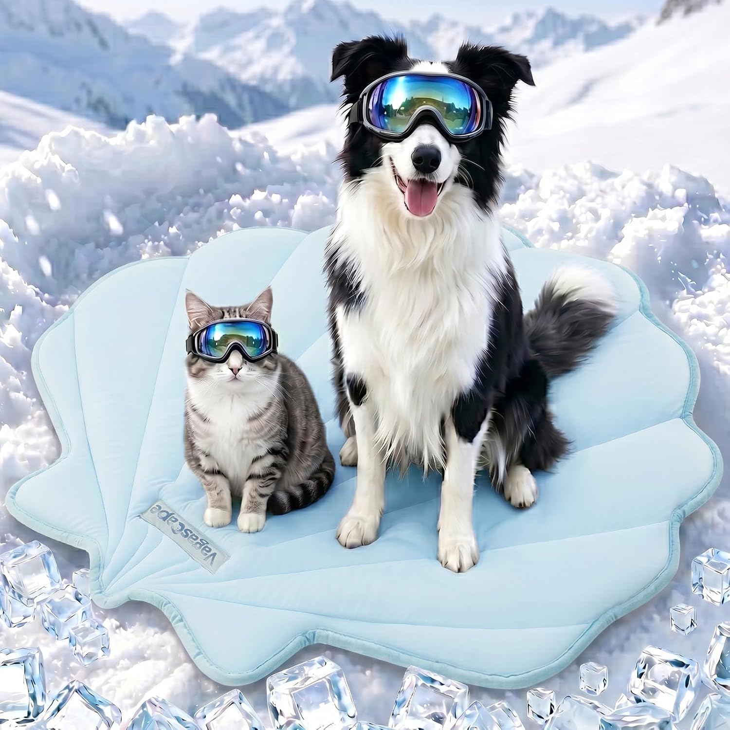 Vagascape dog cooling mat front view leaf shaped light blue summer pet pad