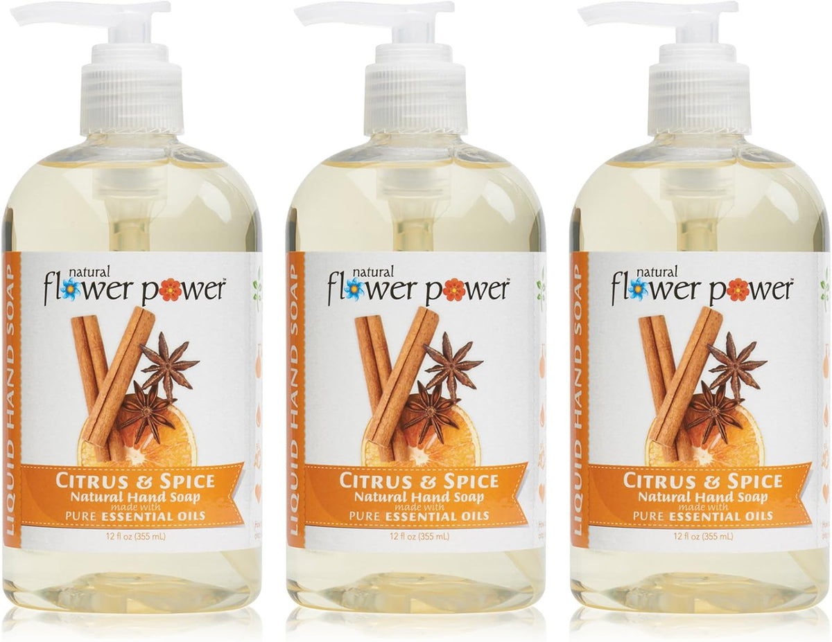 Natural Flower Power plant-derived hand soap packaging details