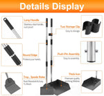 Adjustable long handle dog poop scooper standing upright on a garden lawn