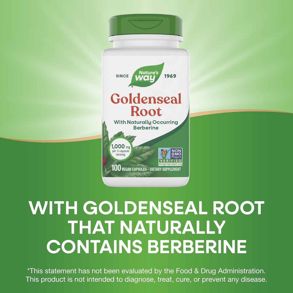 Natures Way Goldenseal Root non gmo verification mark