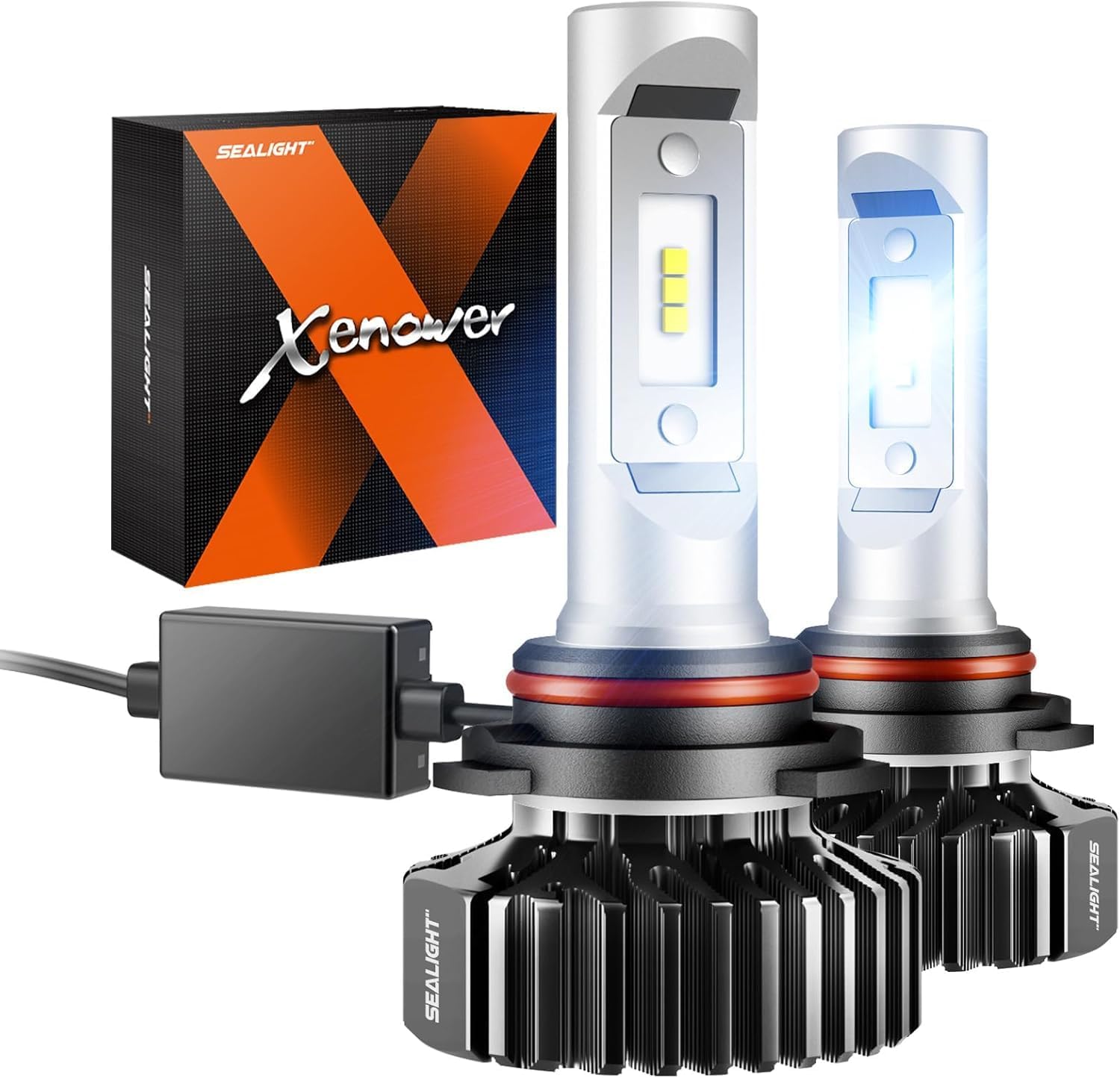 SEALIGHT 9006 HB4 LED fog light bulbs pack of two front view showing compact heat sink design.