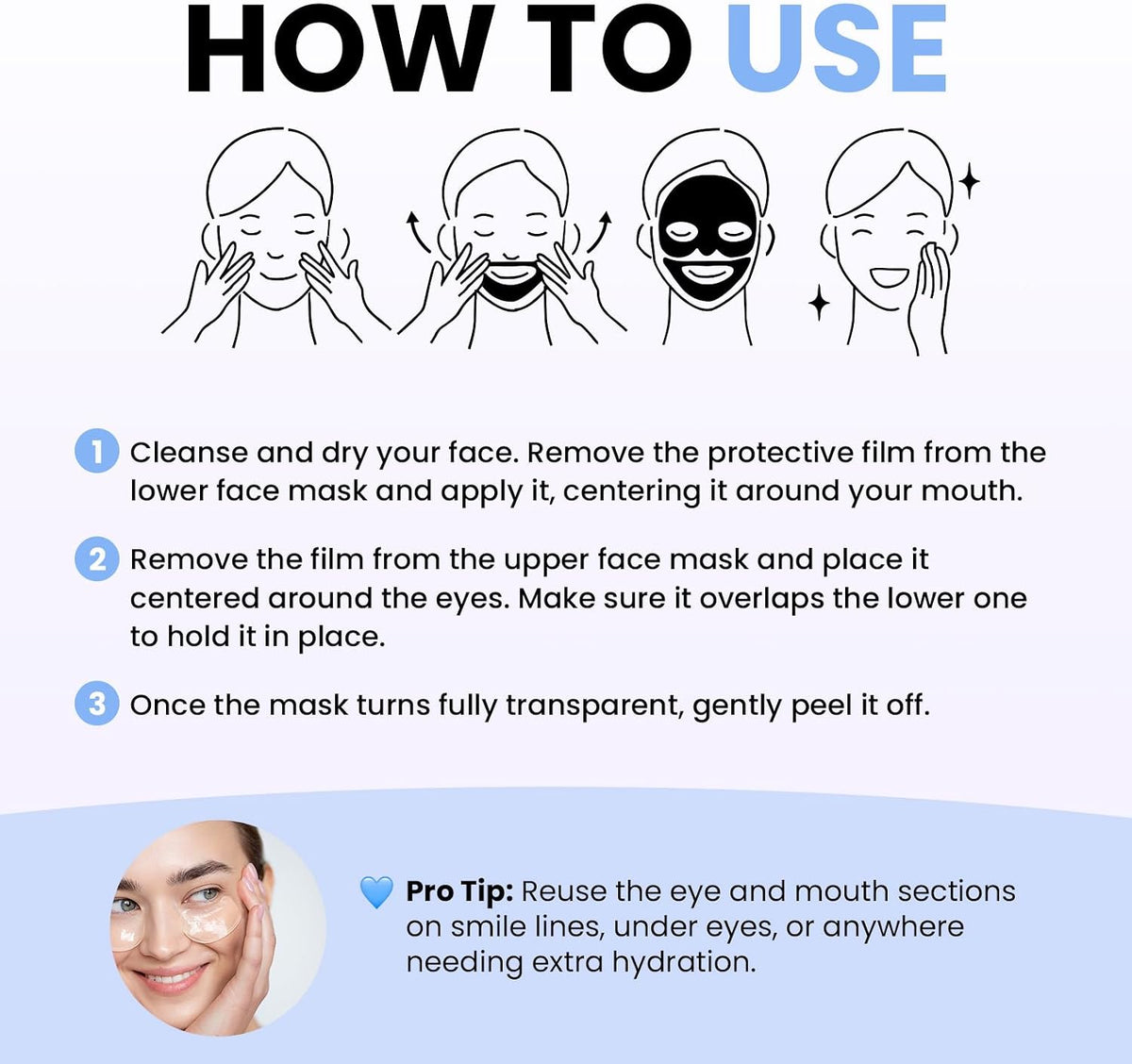 Model demonstrating overnight facial mask application and fit