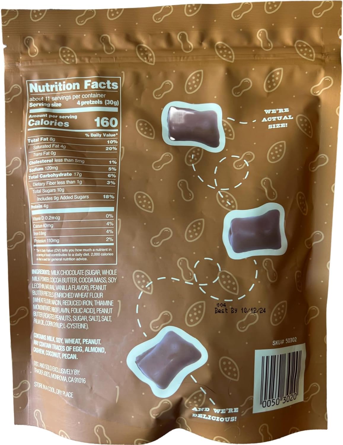 Trader Joe's Milk Chocolate Covered Peanut Butter Pretzels 12 Ounce bag