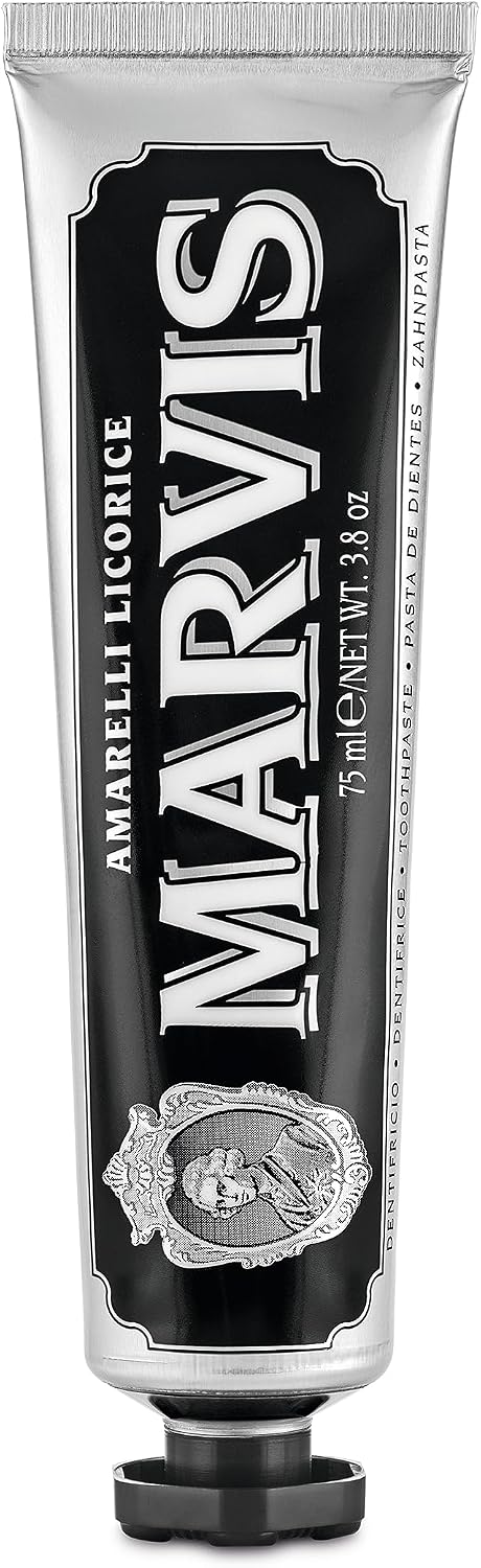 Marvis Amarelli Licorice premium Italian dental cream package showing authentic imported branding
