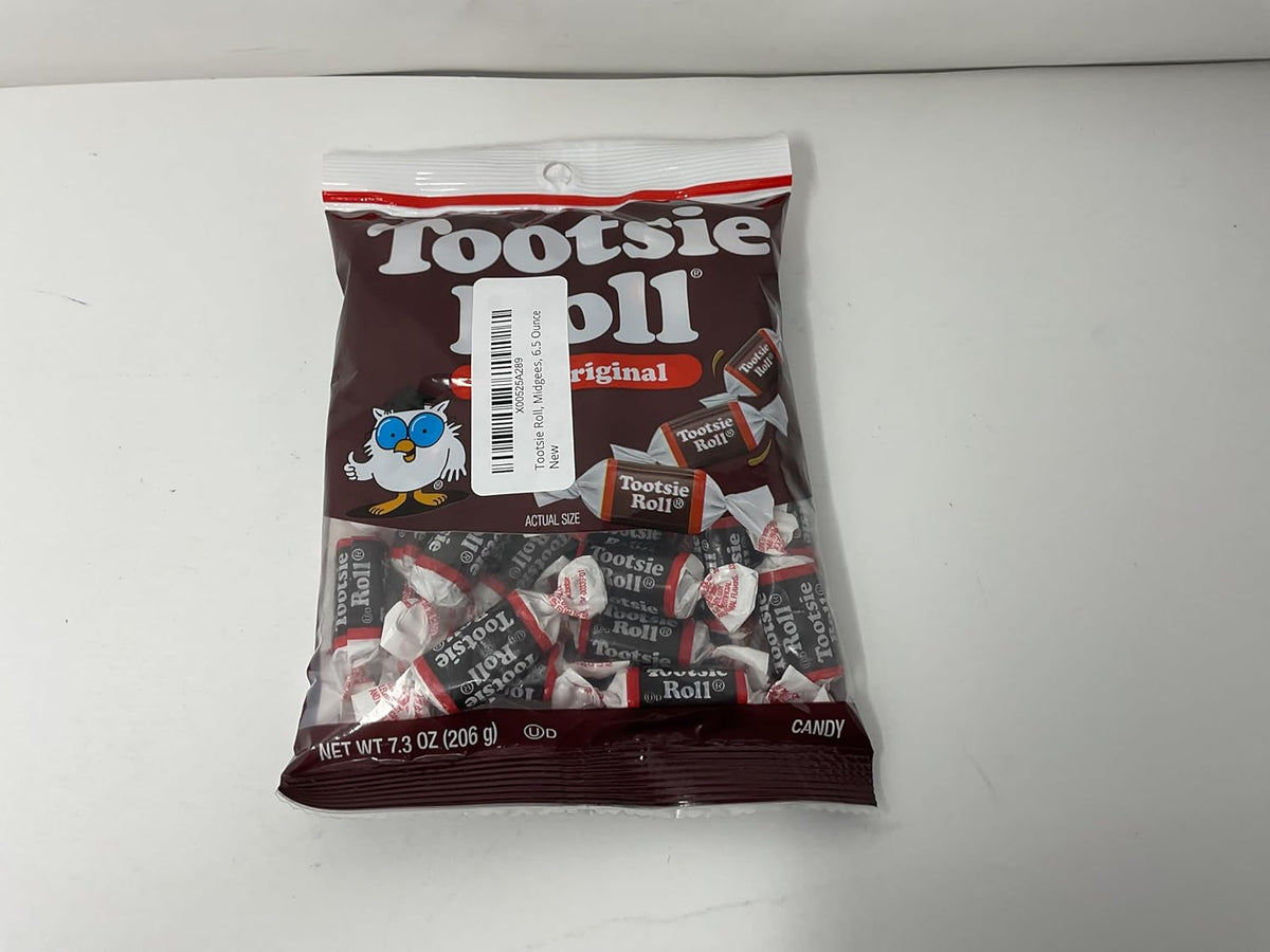 Tootsie Roll Midgees 6.5 Ounce package showing nutrition facts and ingredients