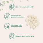 Micro Ingredients NAC with NAD plus coconut oil softgel capsules close up