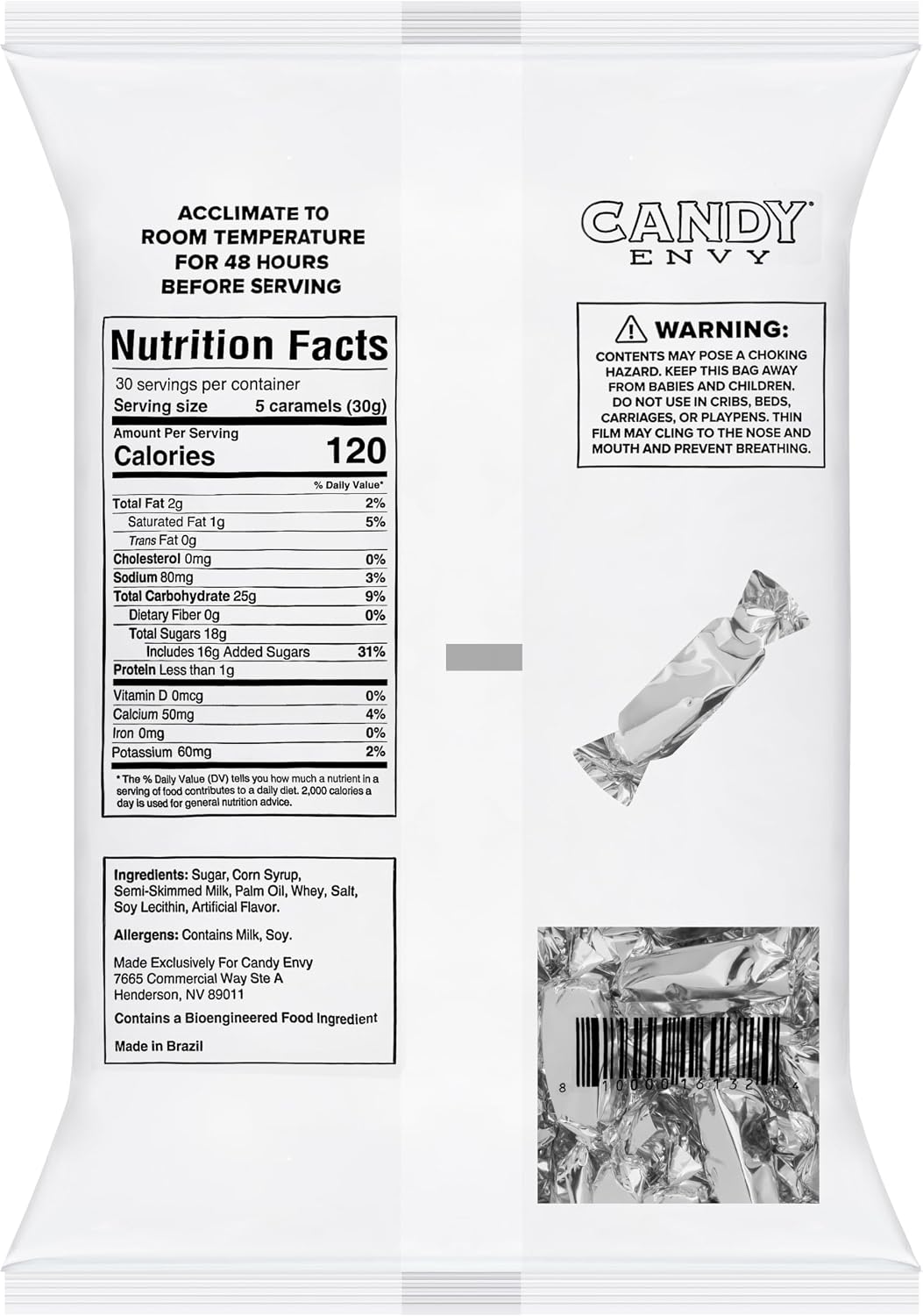 Two pound bag of premium USA imported Candy Envy soft chewy toffee milk caramels.