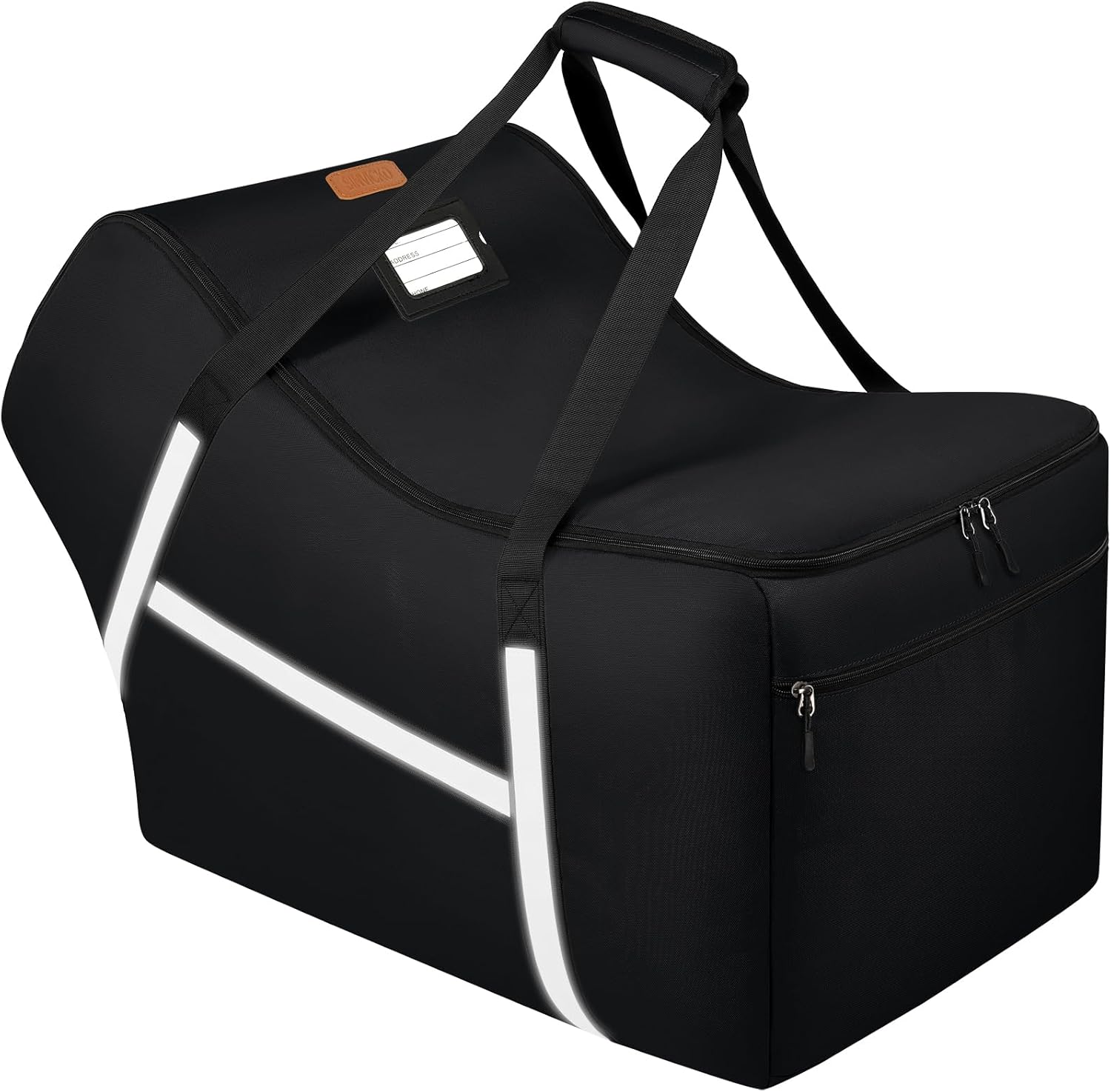 Sinvicko infant car seat travel bag front view showing black heavy duty water resistant fabric and front storage pocket.