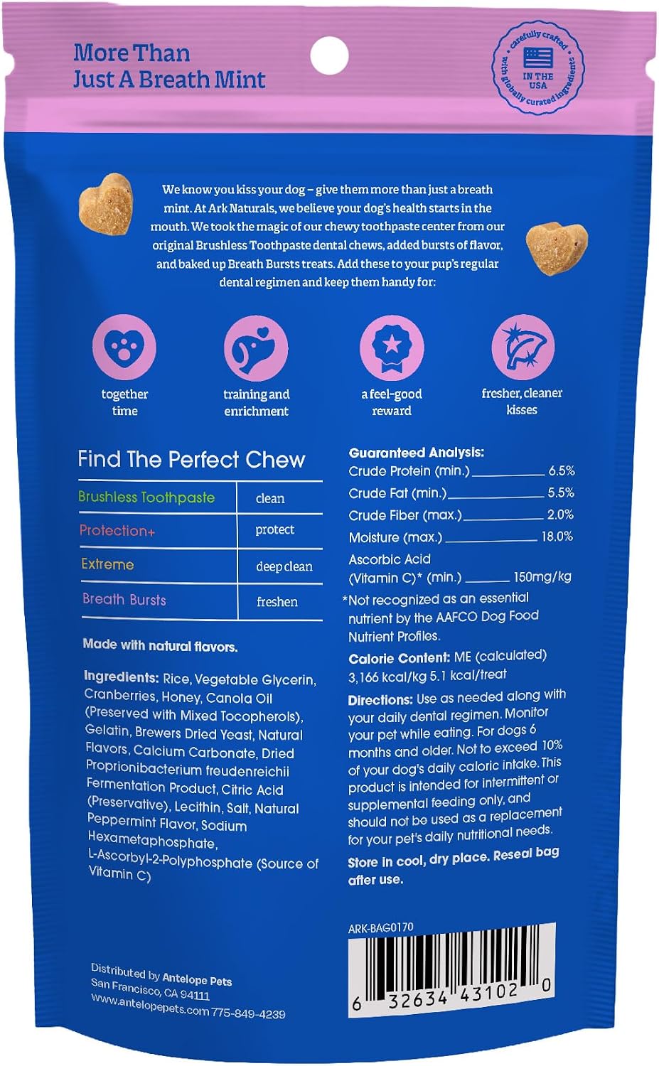 Soft baked brushless toothpaste treats for dogs plaque and tartar control