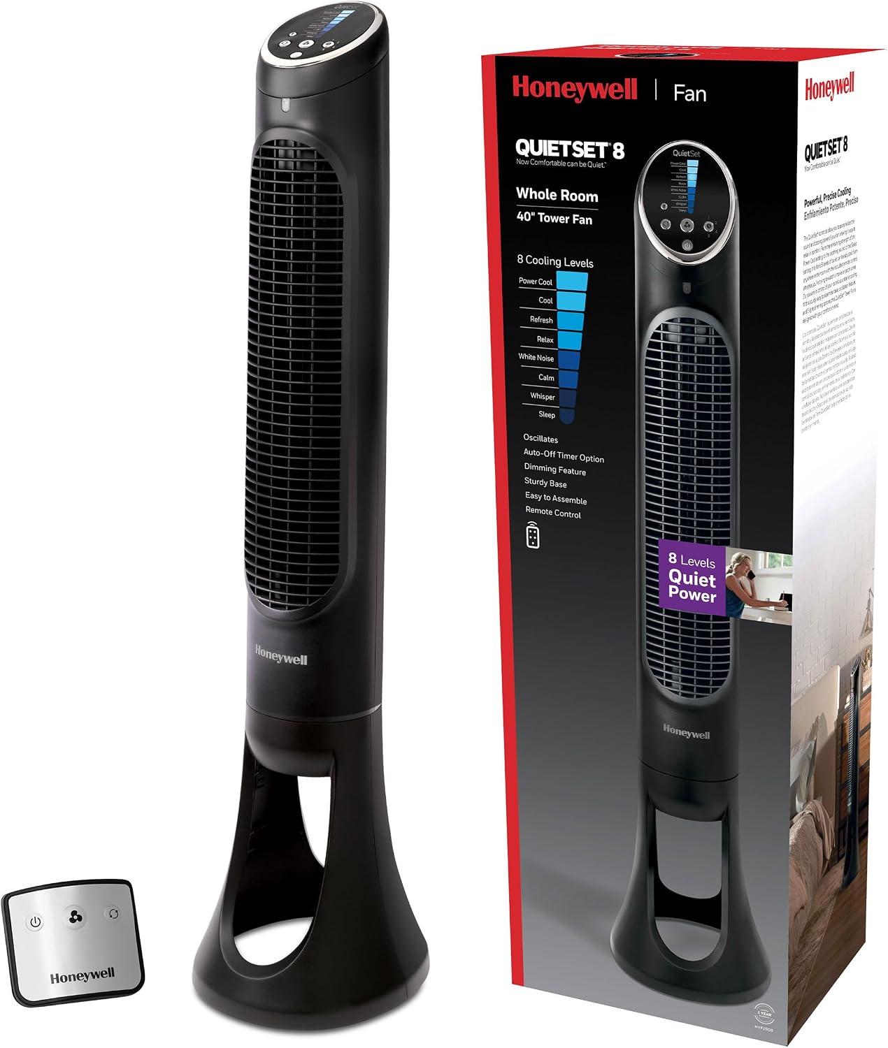 Honeywell QuietSet Whole Room Tower Fan, Oscillating Tower Fan with Remote, Black, HYF290B - Image 1