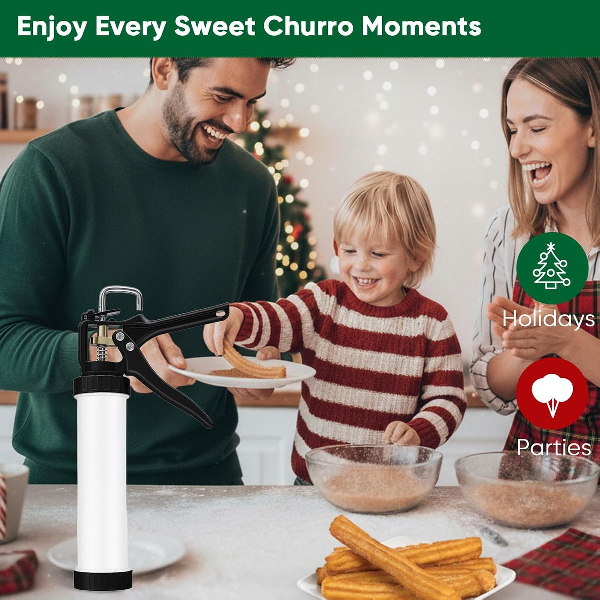 Assembled churro press kit ready for baking