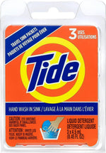 Tide liquid travel sink packets front view of packaging