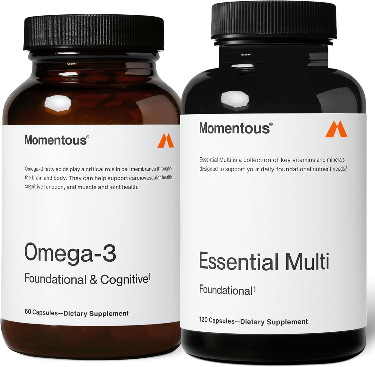 Momentous Omega-3 and Multi Stack front view bottle