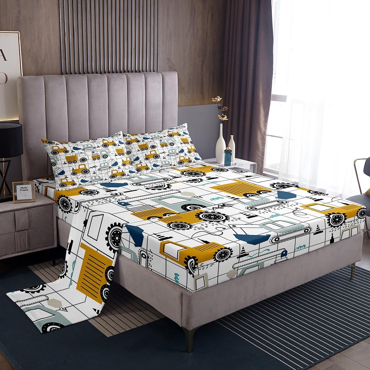 Loussiesd construction sheet set with excavator and truck print
