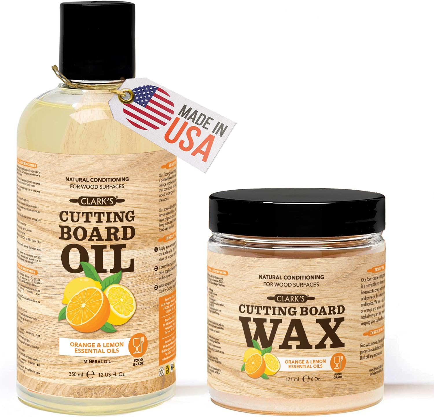 Clark's food grade mineral oil and carnauba wax set front view