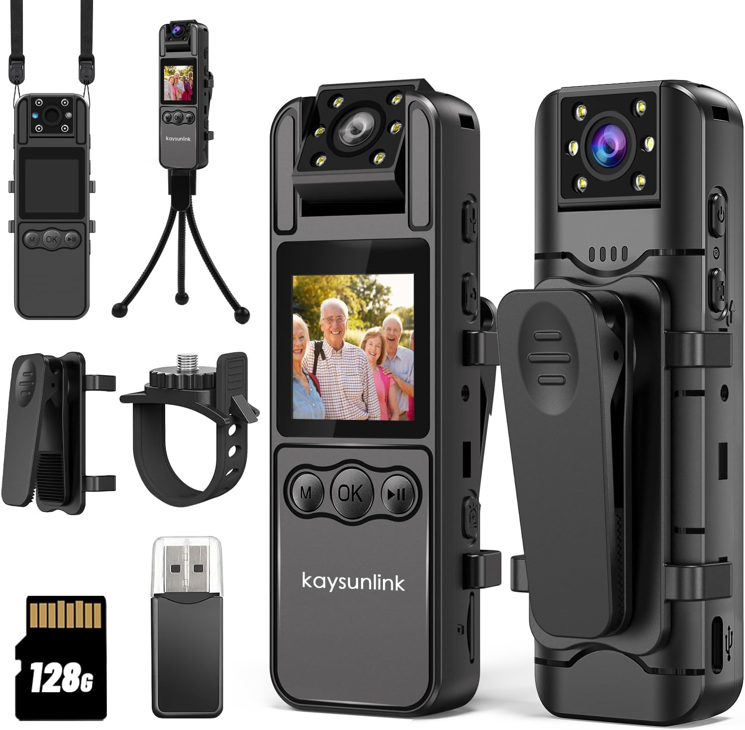 4K 128GB Body Camera with 1.4â€ Screen Audio and Auto Video Night Vision Mini Police Wearable Body Worn Cam Portable Small Personal Camcorder Sport Action Outdoor Video Recorder (4K-128GB) - Image 1