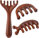 ProSuites wooden head scalp massager comb set showing front view of three distinct styles
