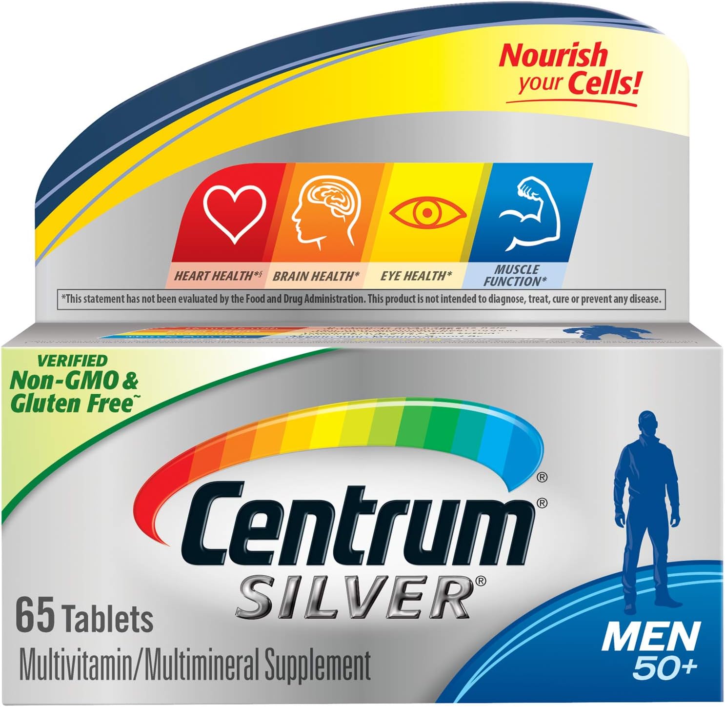 Centrum Silver Men 50 Plus multivitamin 65 tablets front view bottle