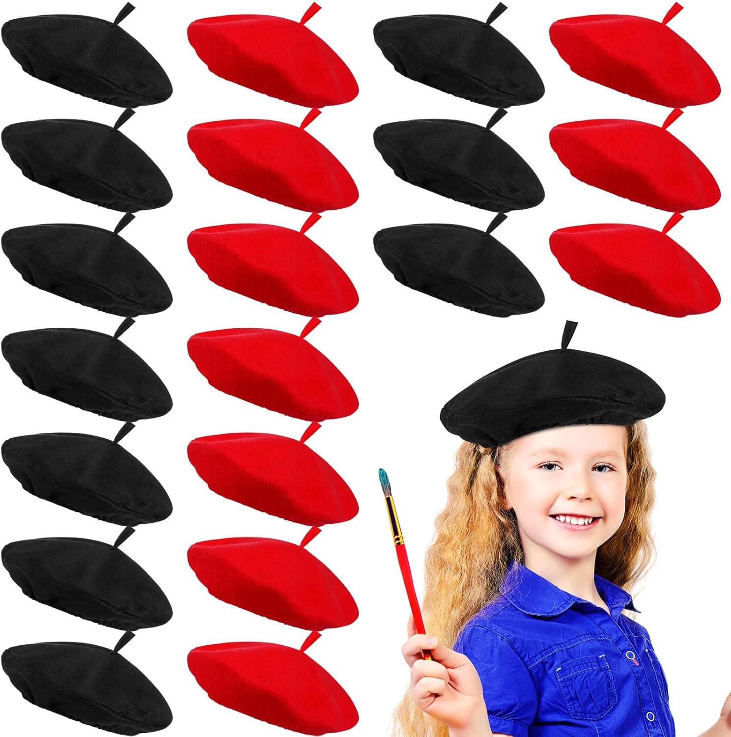 Mepase kids French beret set front view of red and black hats