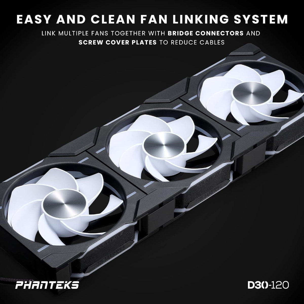 Phanteks D30 120mm black fan illuminated with D-RGB lighting