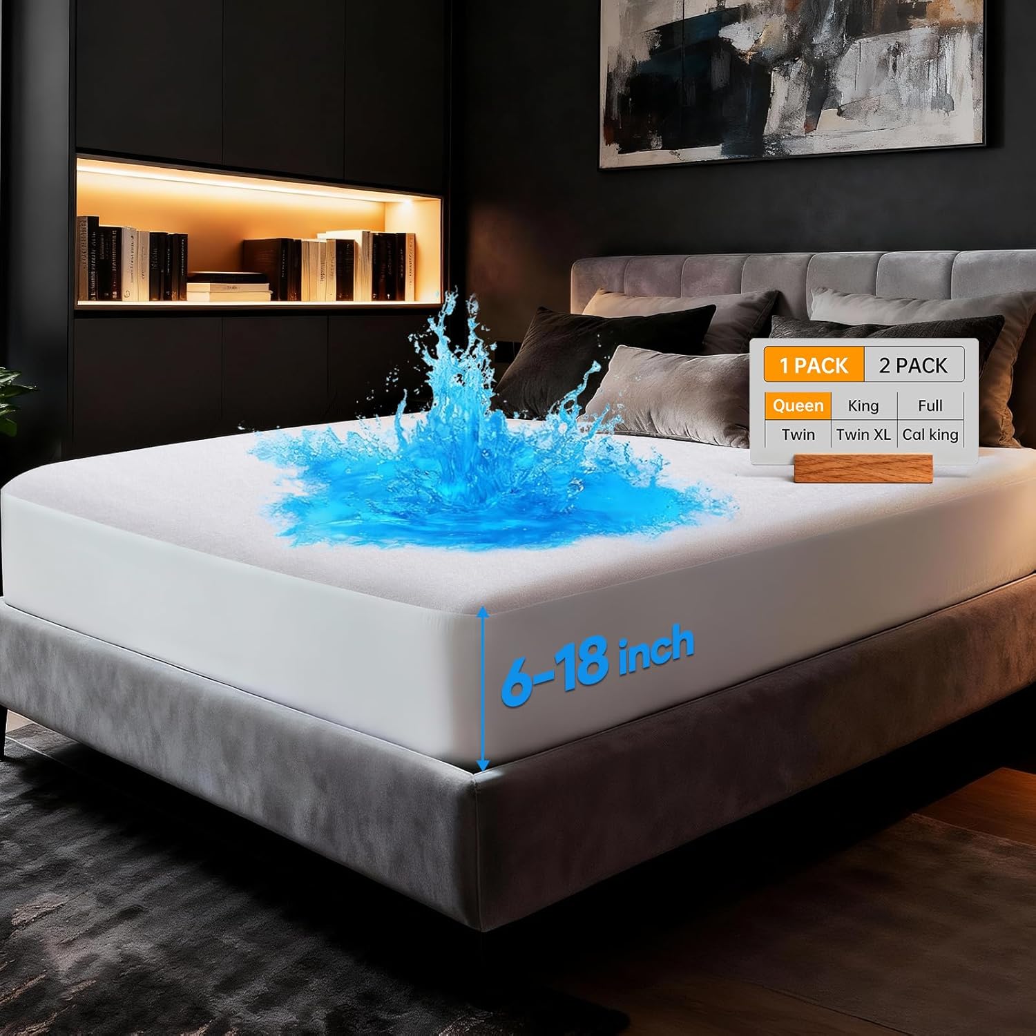 OhGeni waterproof mattress protector Queen size front view