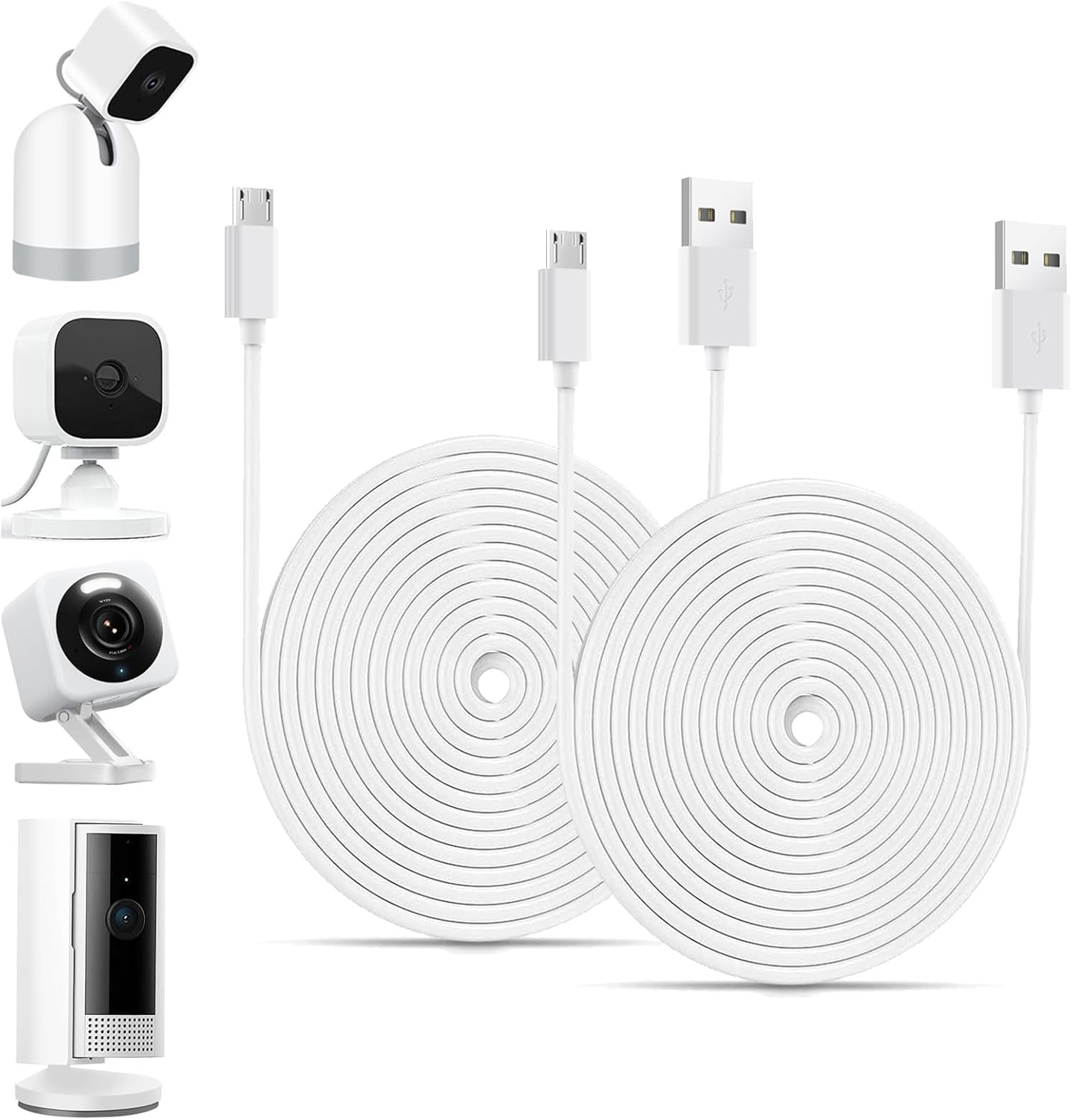 TEKCAM 16 FT Micro USB Camera Charger Extension Cable front view pack of two