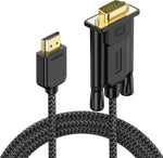 FEMORO HDMI to VGA Cable front view showcasing the gold-plated male connectors and premium black nylon braided cord design.