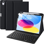 Wenlaty iPad 11th and 10th generation keyboard case black front view open with QWERTY keyboard