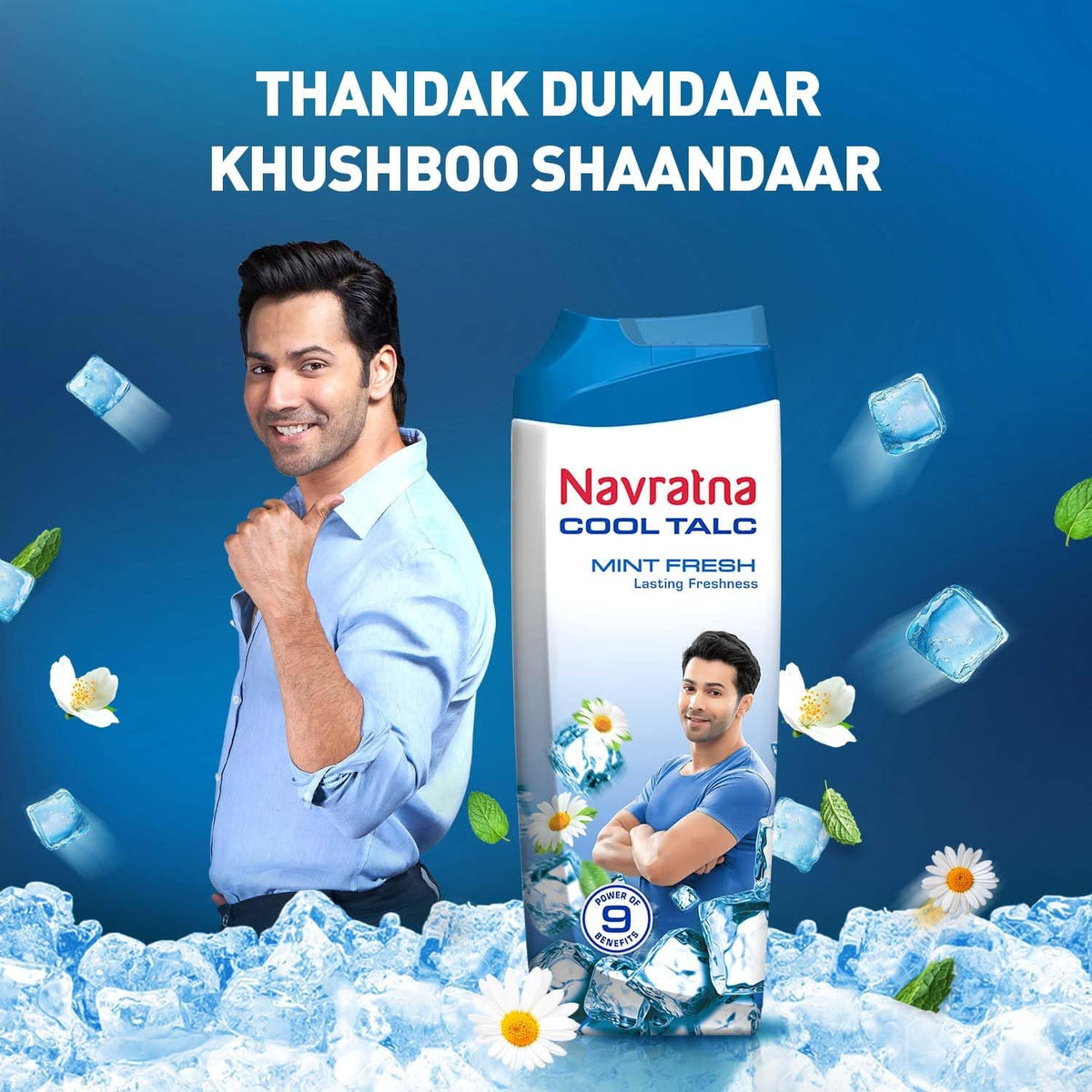 Navratna mint fresh talc powder dispensing cap close up