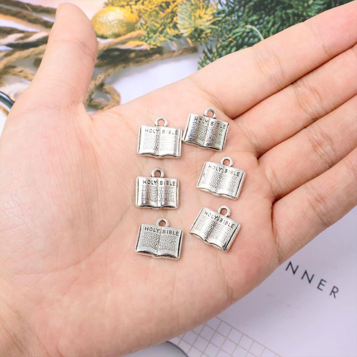 Honbay silver book pendants with top loop