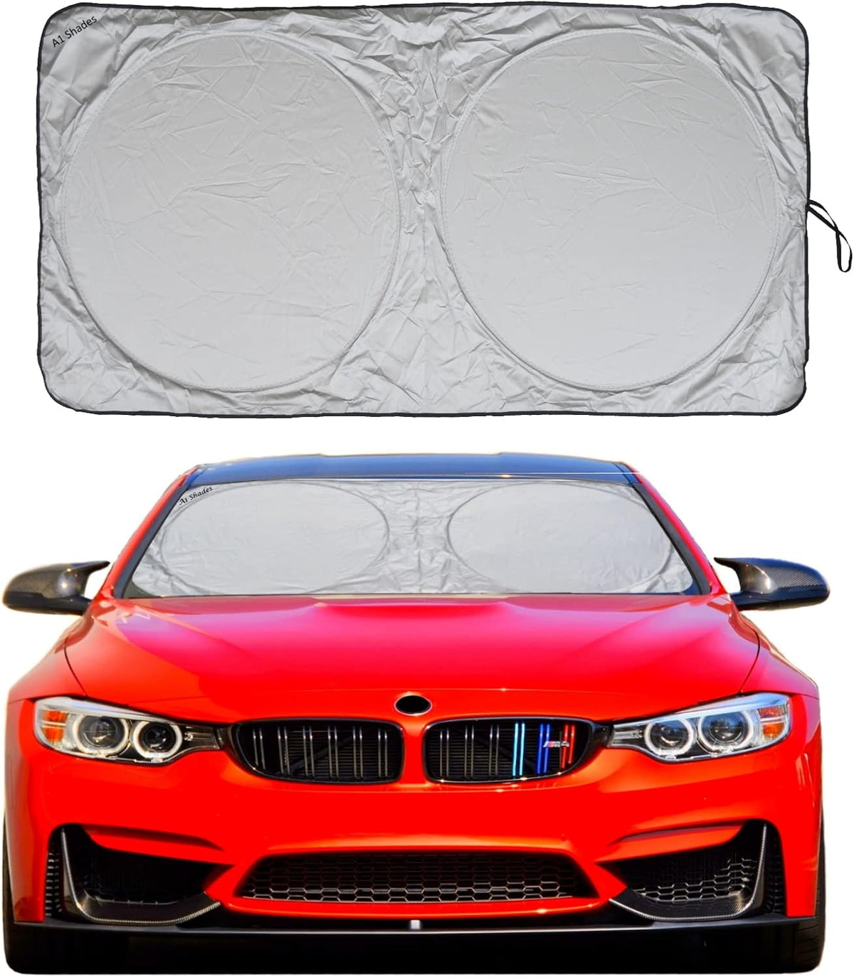 Car Windshield Sun Shade with Storage Pouch by A1 Sunshade Retractable Automotive Car Truck SUV Front Window Shield Blocker Screen Visor Protector Cover for Auto Interior Accessories for Heat Medium - Image 10